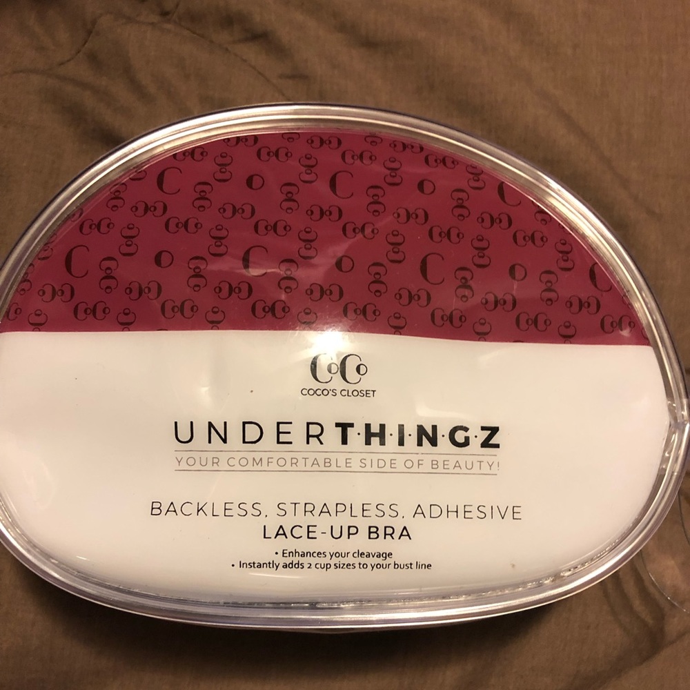 Backless strapless adhesive lace up bra in black!